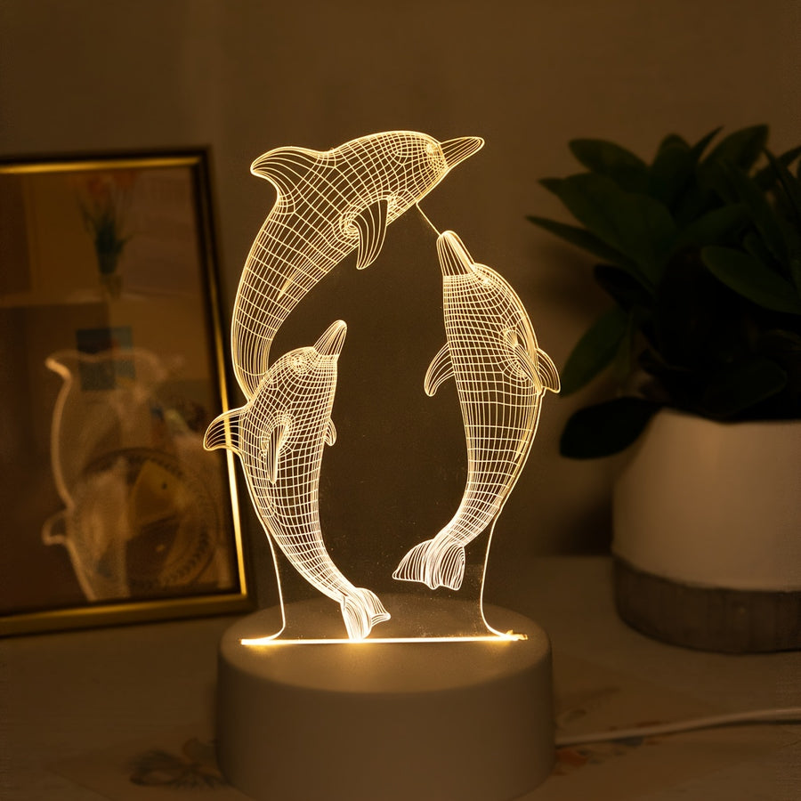 Lampe de nuit 3D USB dauphin lumineux, décoration de table vie marine — Monptitlou