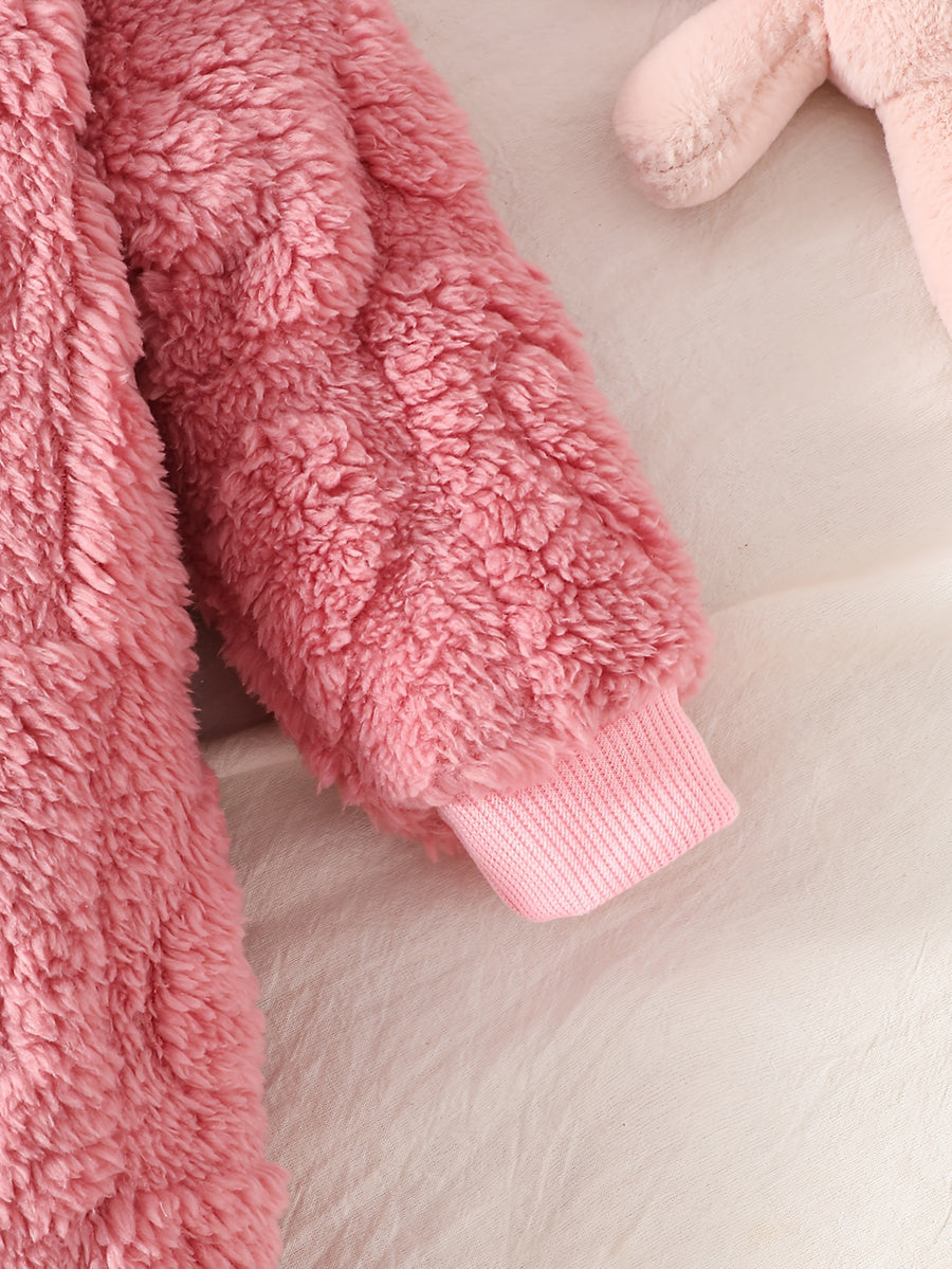 Combinaison à capuche en polaire ours rose pour bébé fille — Monptitlou