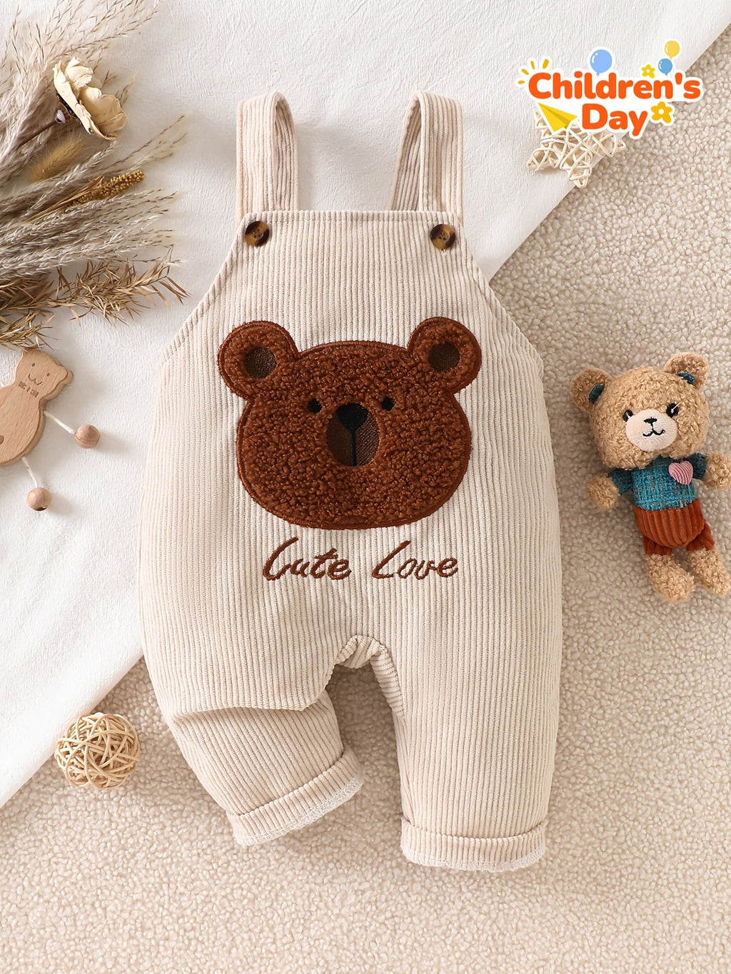 Combinaison Droite à Tête d'Ours Brun Mignon en Couleur Abricot Doux — Monptitlou