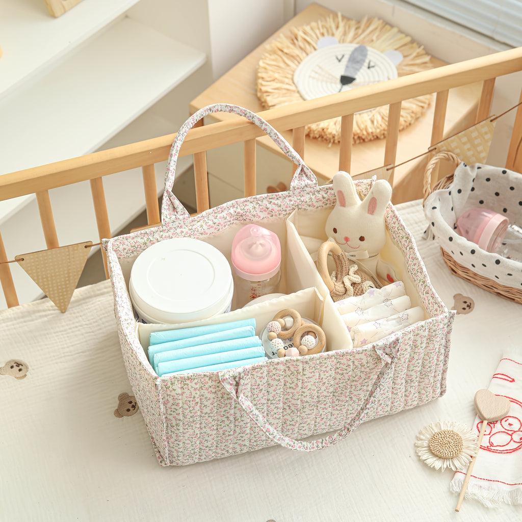 Panier de rangement matelassé floral rose — Monptitlou