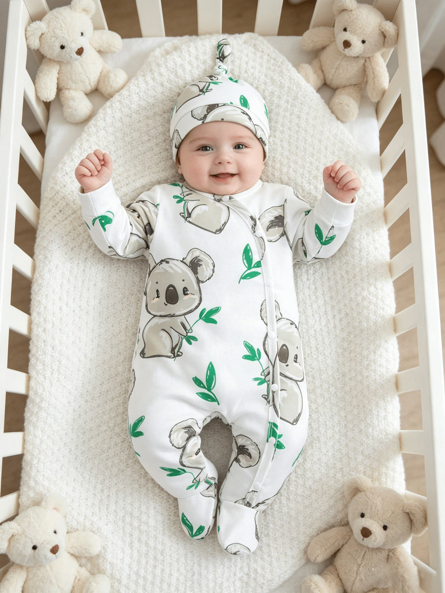 Combinaison bébé pieds doux koala feuille verte unisexe 0-9 mois — Monptitlou