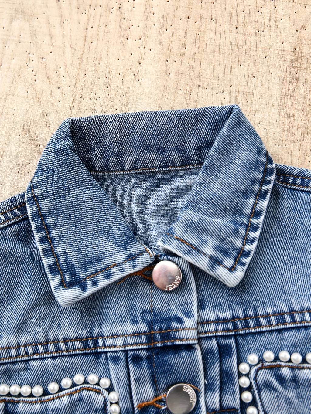 Veste en jean décontractée pour bébé fille, design cœur clouté, lavée — Monptitlou