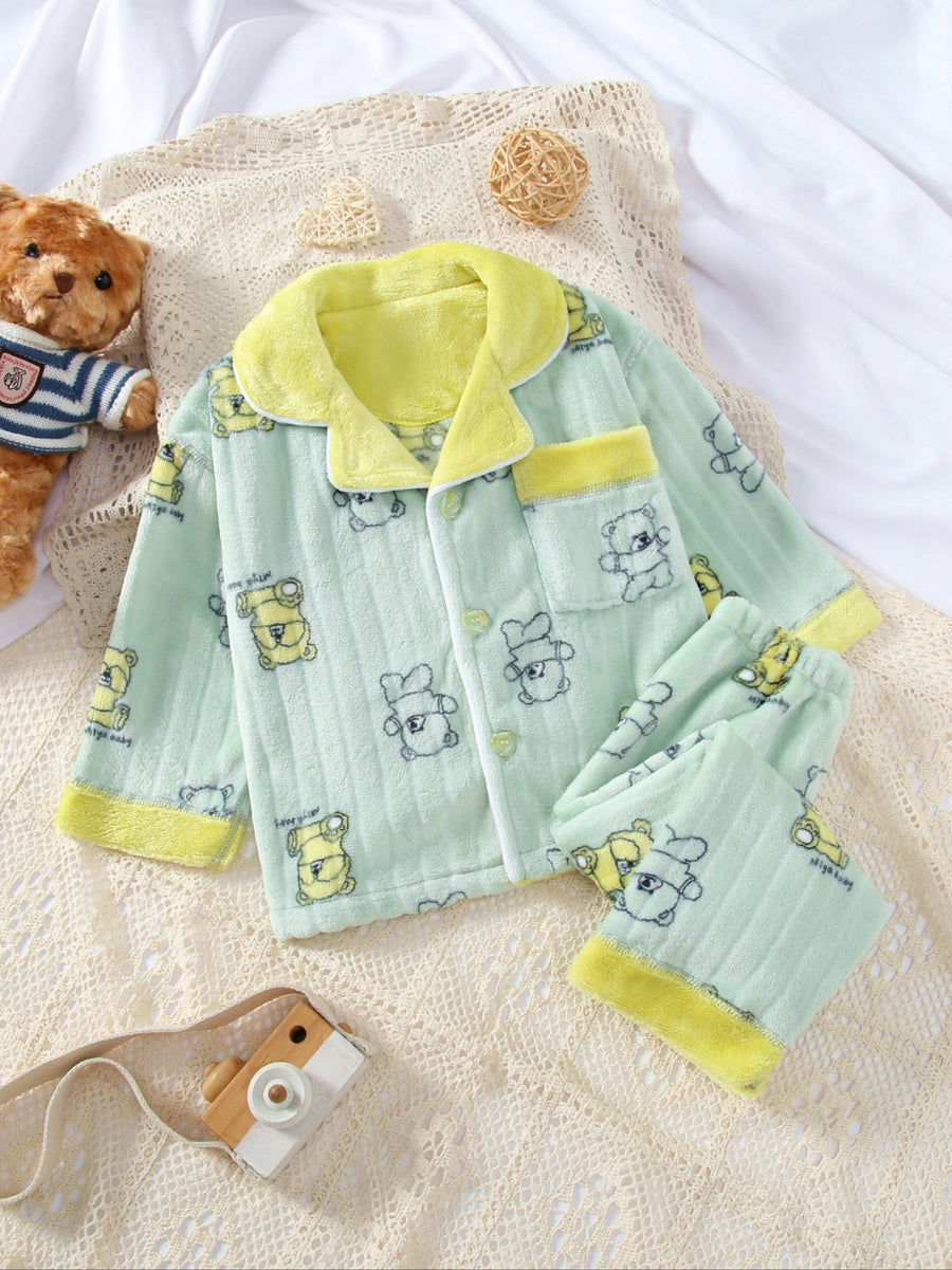Ensemble deux pièces en flanelle épaisse à motif ours mignon pour — Monptitlou