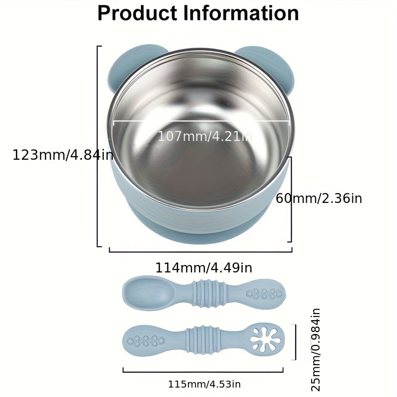 Lot de 3 pièces vaisselle bébé bol en acier inoxydable 304 avec manchon antidérapant alimentaire et cuillère à lécher, b