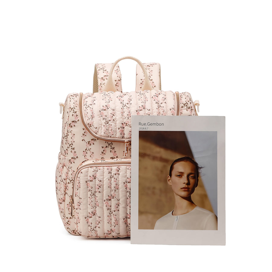 Sac à dos mère en fleurs grande capacité, sac de maternité matelassé — Monptitlou