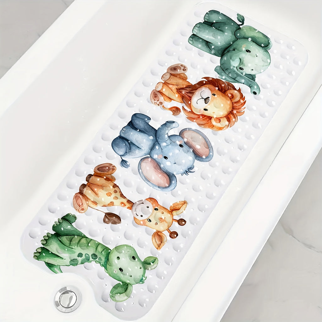 Un tapis de baignoire de salle de bain avec des motifs d'animaux — Monptitlou