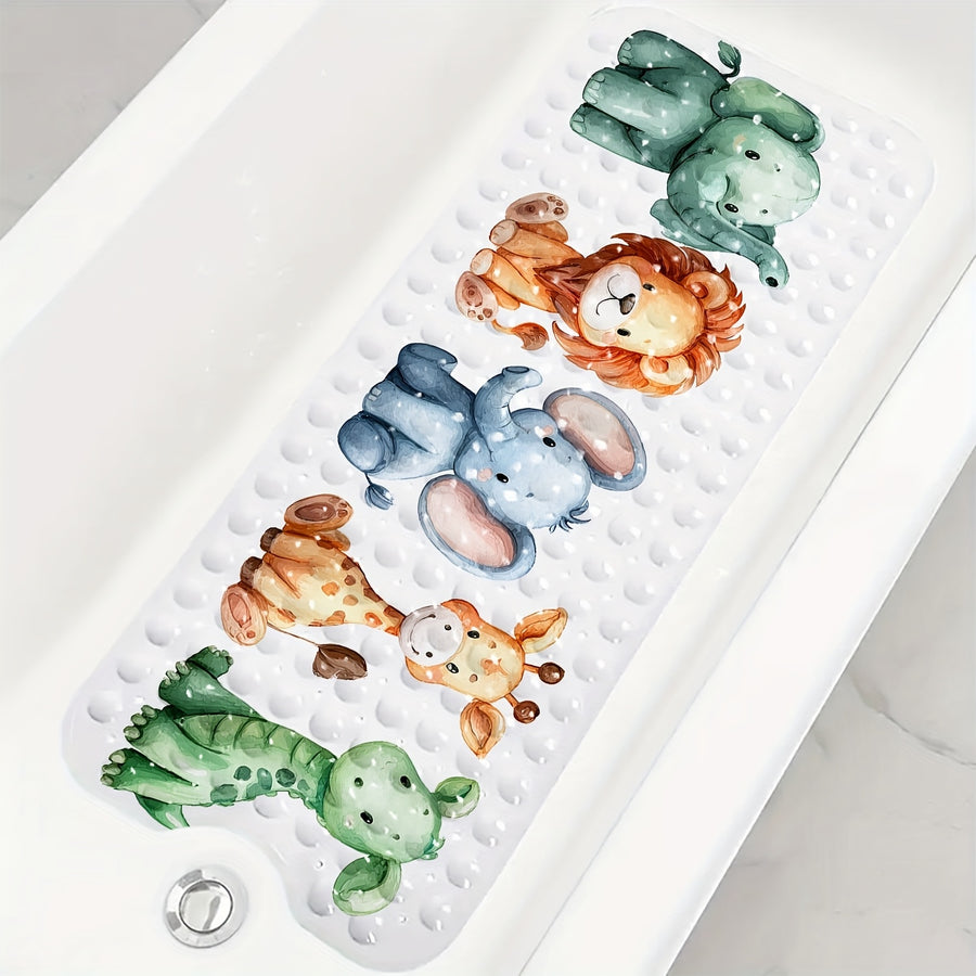 Un tapis de baignoire de salle de bain avec des motifs d'animaux — Monptitlou