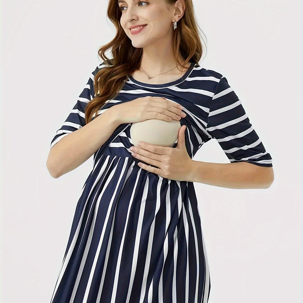 Robe d'allaitement à rayures et col rond pour femmes enceintes tendance — Monptitlou