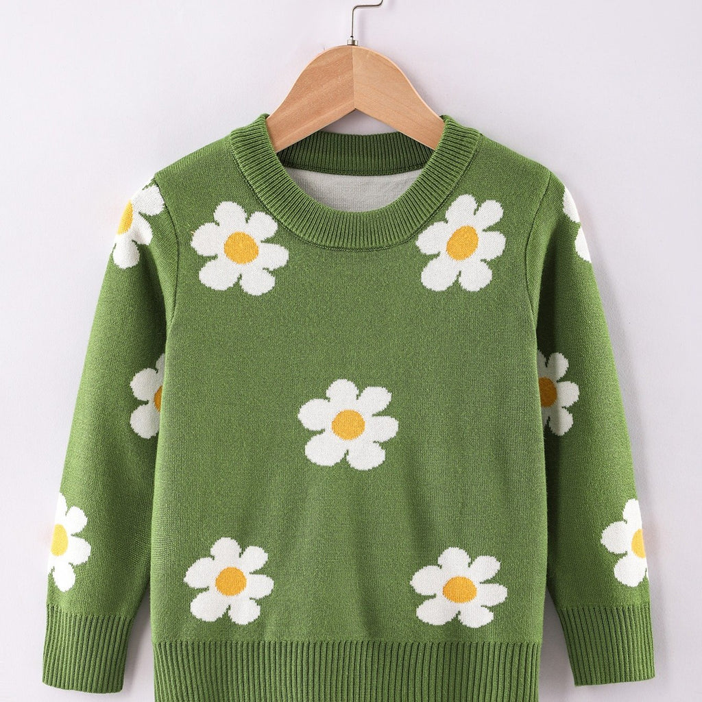 Pull col rond pour fille motif fleuri pour l'hiver — Monptitlou