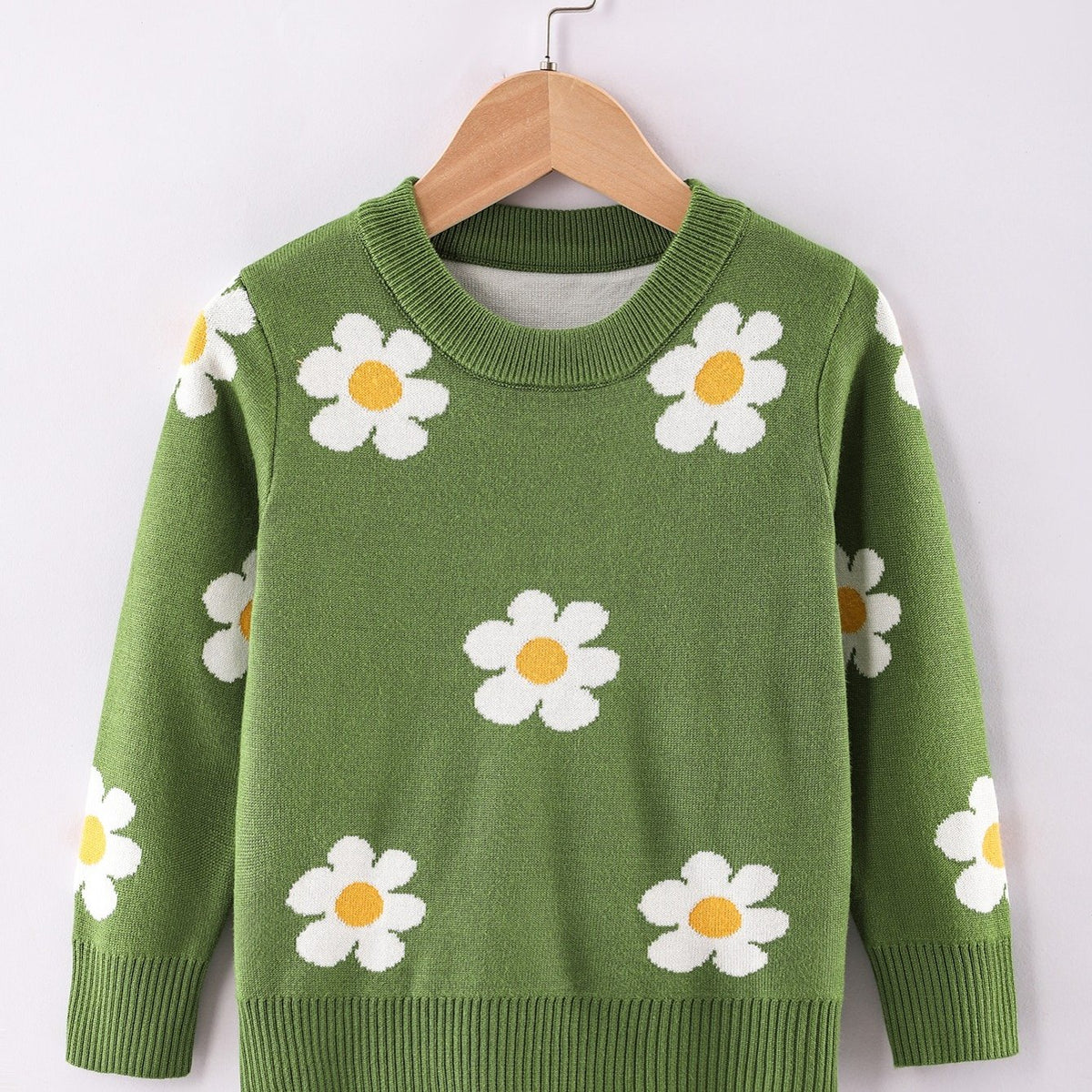 Pull col rond pour fille motif fleuri pour l'hiver — Monptitlou Image