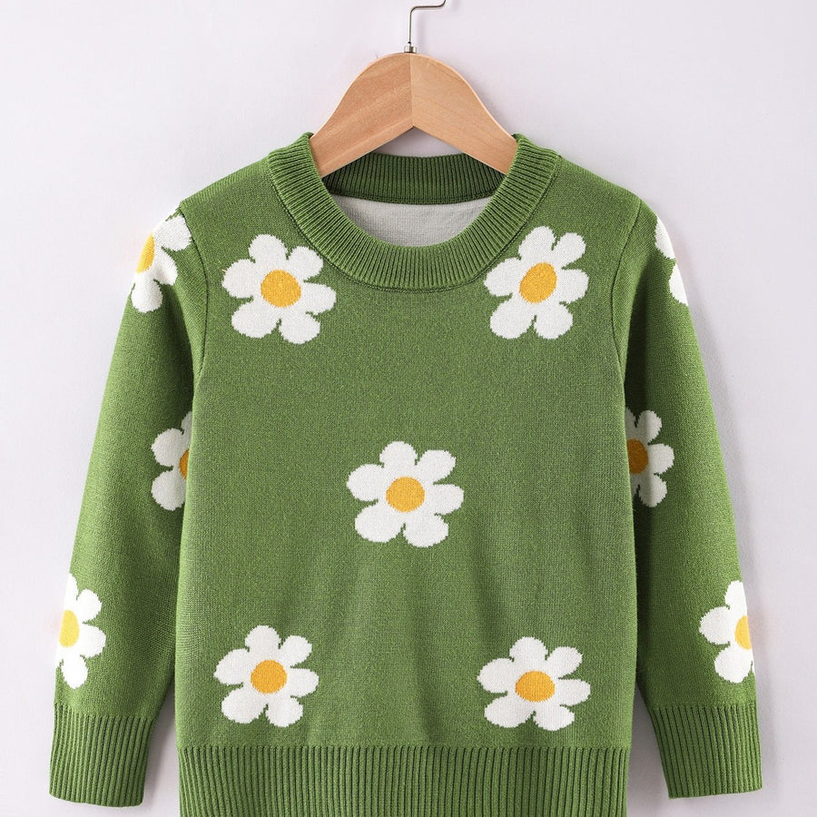 Pull col rond pour fille motif fleuri pour l'hiver — Monptitlou