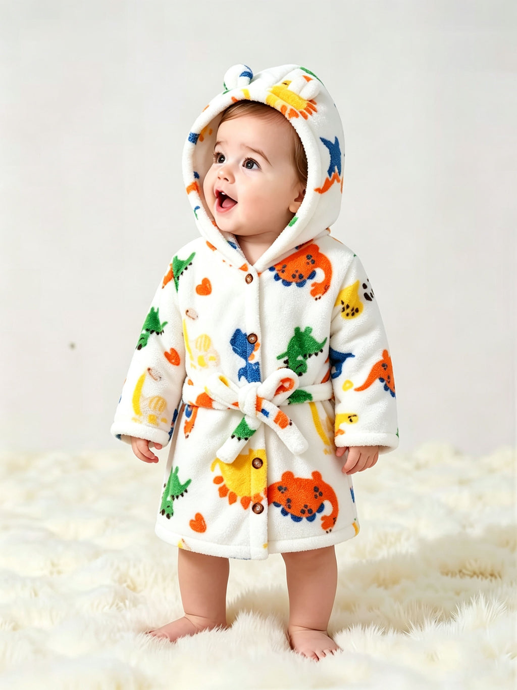 Robe en Polaire à Capuche pour Filles avec Imprimé Cartoon — Monptitlou