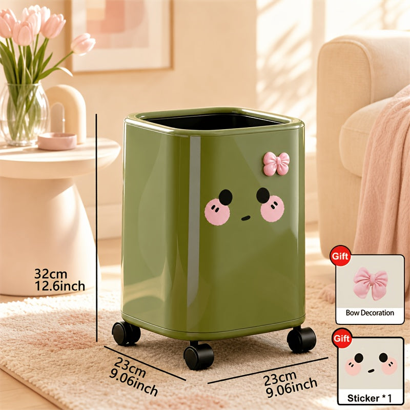 Poubelle décorative rose avec nœud et motif cartoon, double couche — Monptitlou