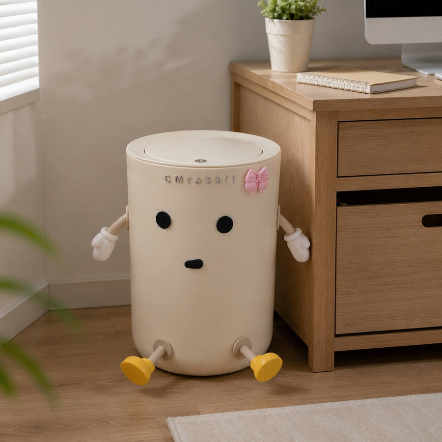 Poubelle à dessus ouvert CM Lapin, 1pc, Blanche, Poubelle en plastique — Monptitlou