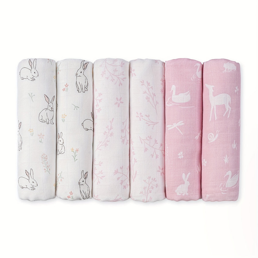 Lot de 6 langes bébé en mousseline de coton — Monptitlou