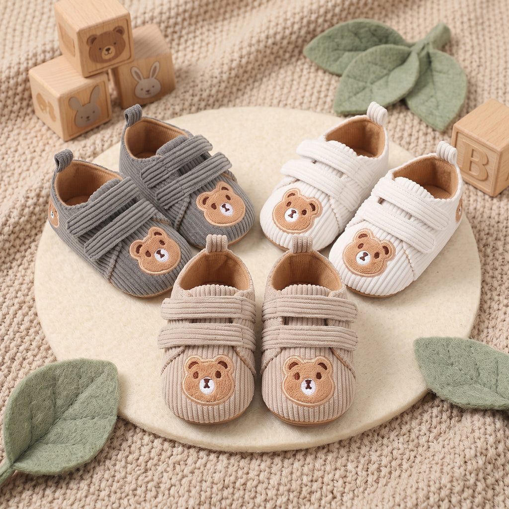 1 Paire de Baskets Décontractées Unisexes pour Nouveau-né avec Motif Ours de Dessin Animé et Fermeture Auto-agrippante, 