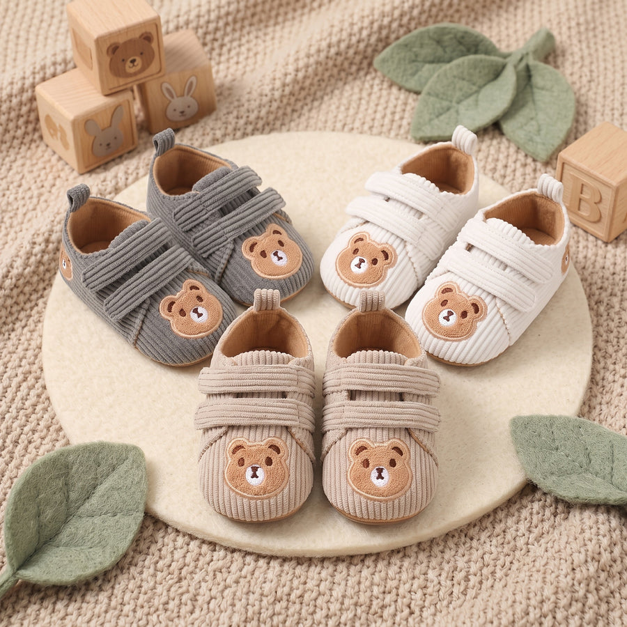 1 Paire de Baskets Décontractées Unisexes pour Nouveau-né avec Motif Ours de Dessin Animé et Fermeture Auto-agrippante, 