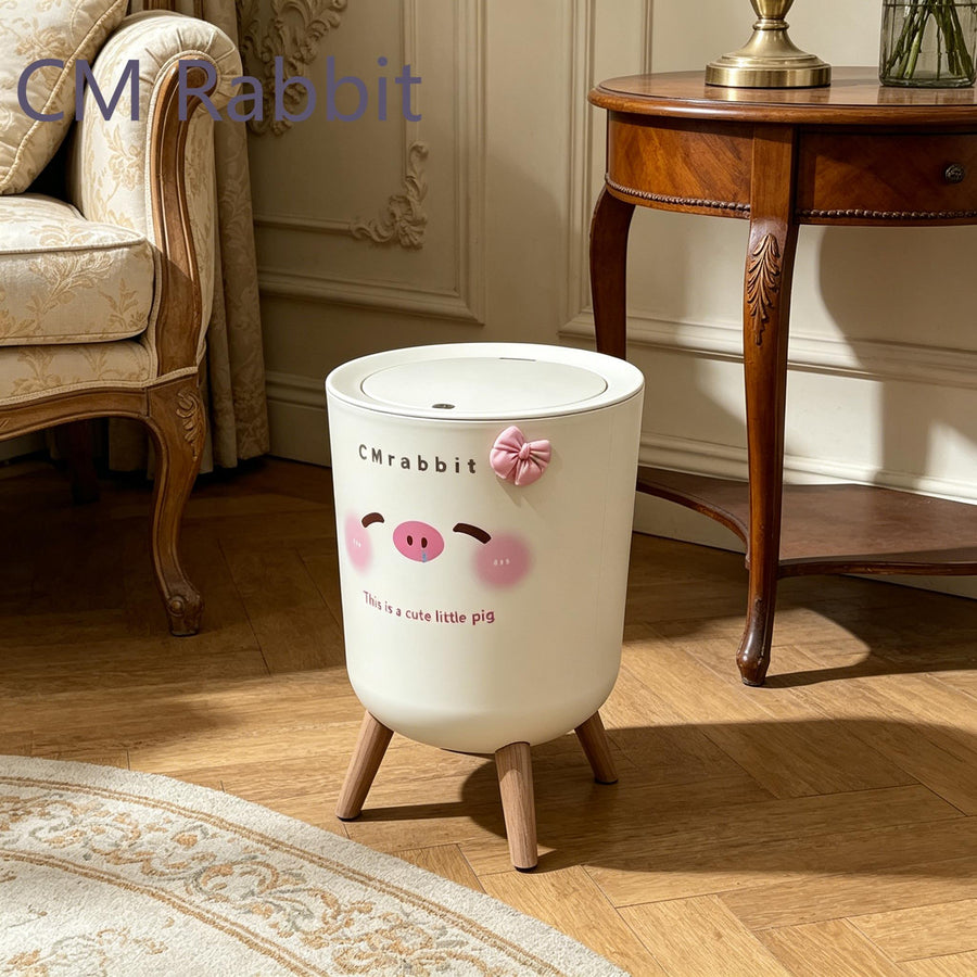 Poubelle à couvercle fermé avec motif adorable de cochon rose — Monptitlou