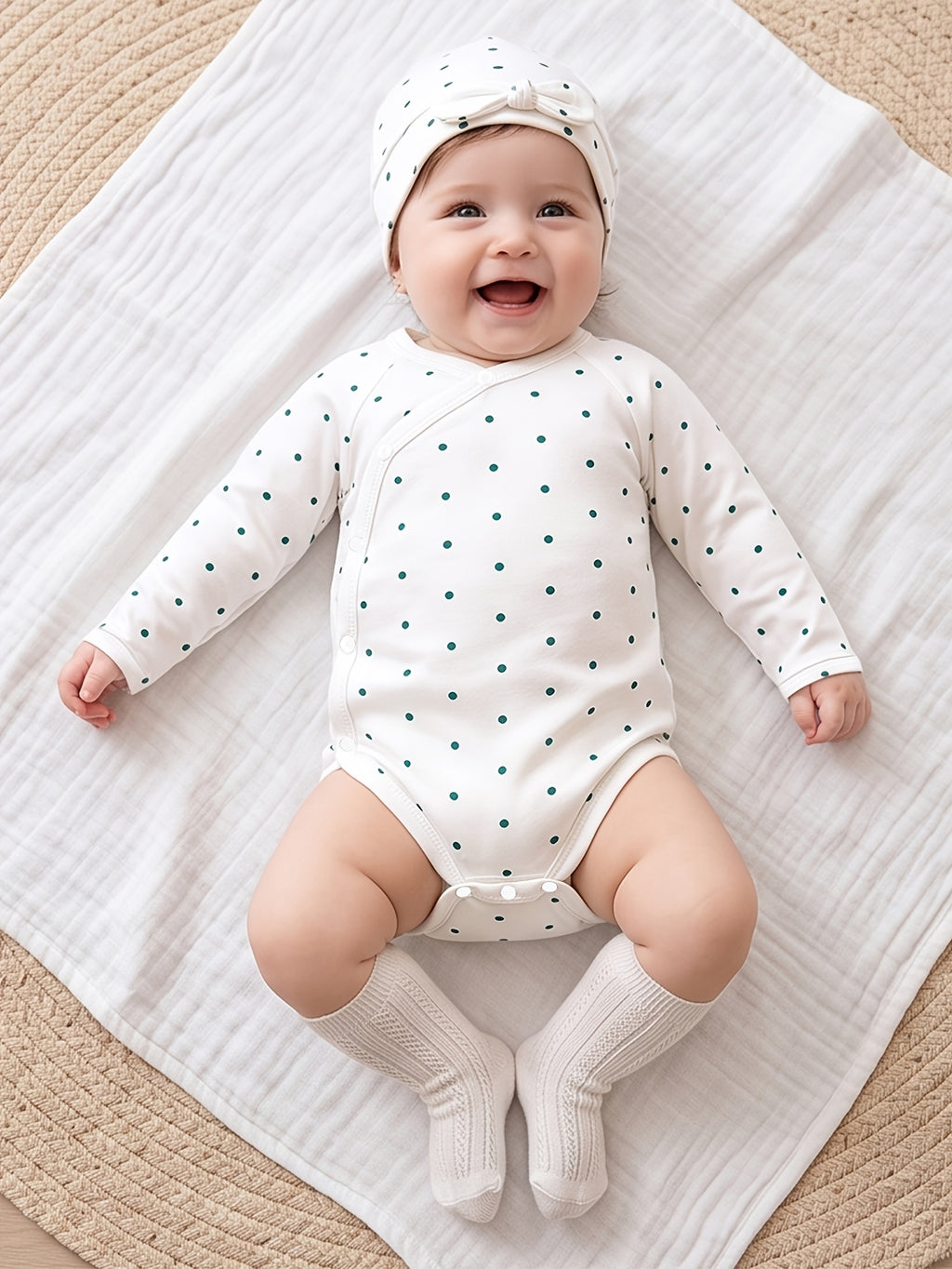 Ensemble 2 pièces Printemps/Automne pour bébé : bandeau à nœud à pois — Monptitlou