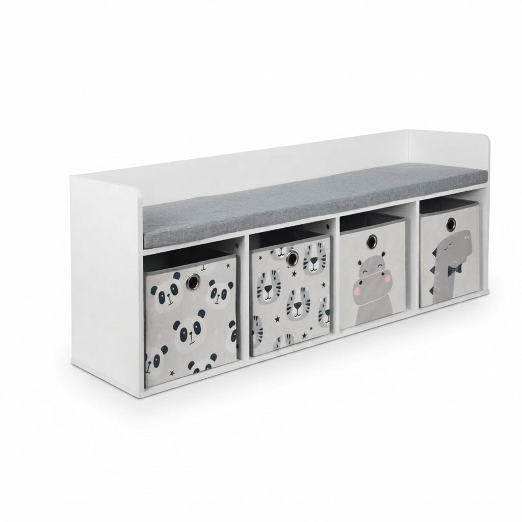 Banc pour Enfants en Gris/Blanc - (L) 142 x (H) 54 x (P) 32 cm — Monptitlou
