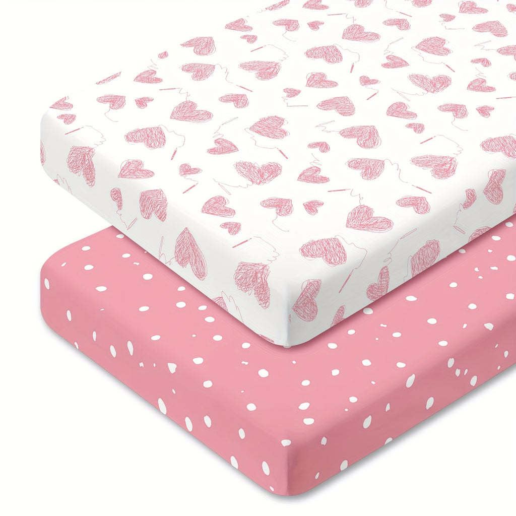Draps-housses bébé rose cœur microfibre ultra-fine pour matelas — Monptitlou