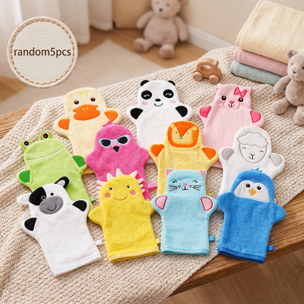 Gants de bain pour bébé à motif animal brodé, 5 styles — Monptitlou Image