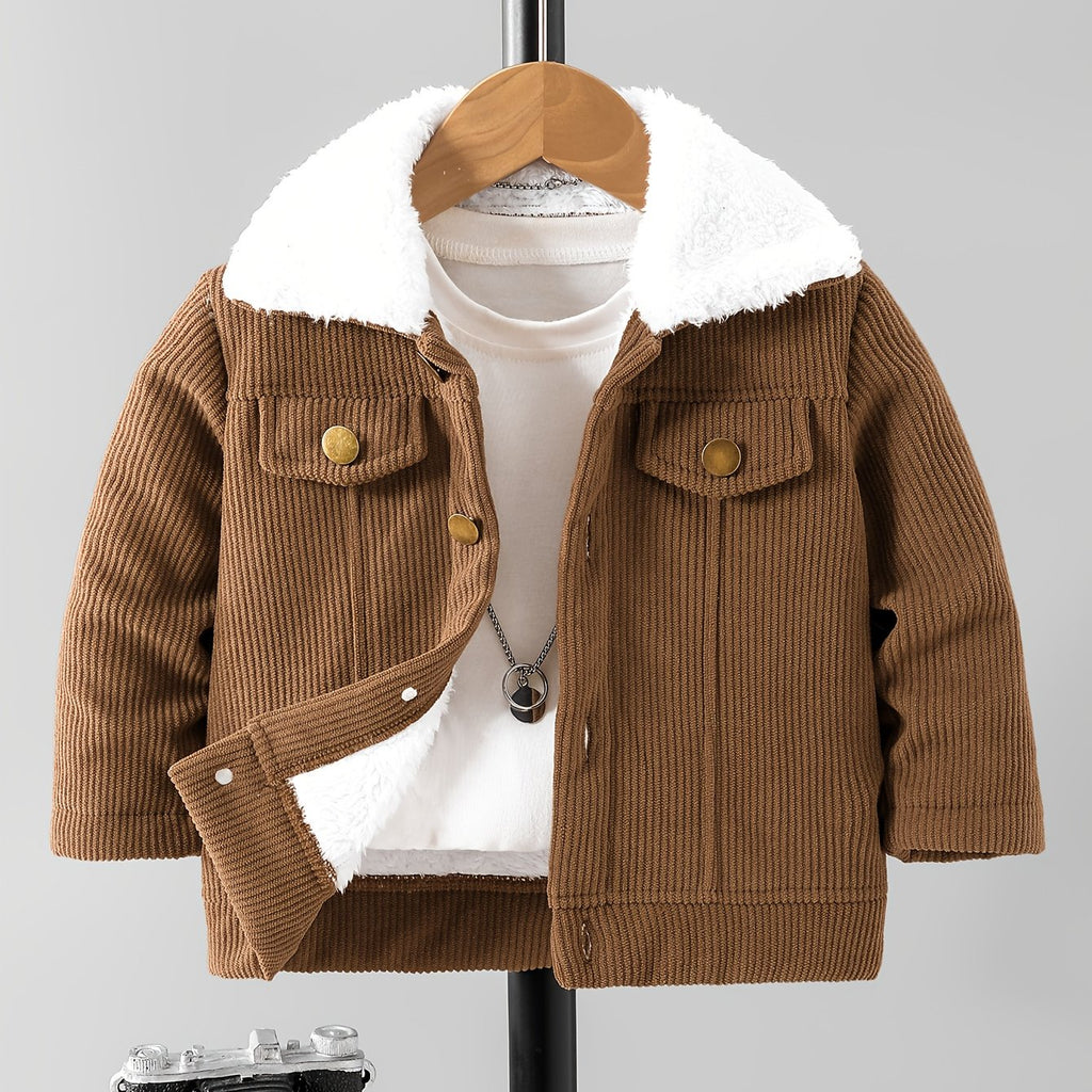 Ensemble Garçon : Veste en Velours Côtelé et Manteau Brun en Peluche à — Monptitlou