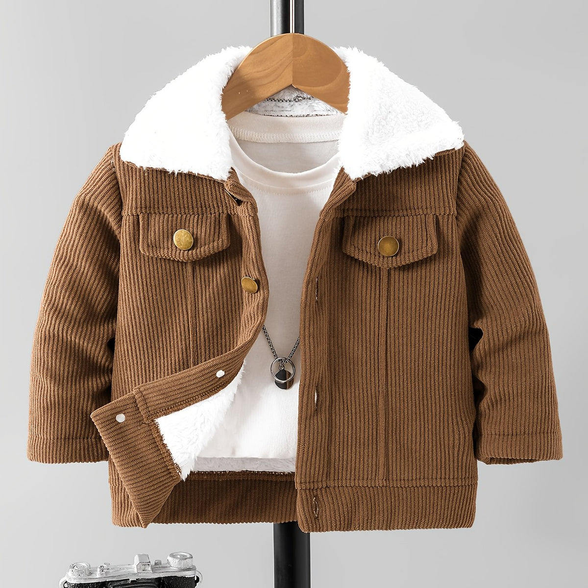 Ensemble Garçon : Veste en Velours Côtelé et Manteau Brun en Peluche à — Monptitlou Image