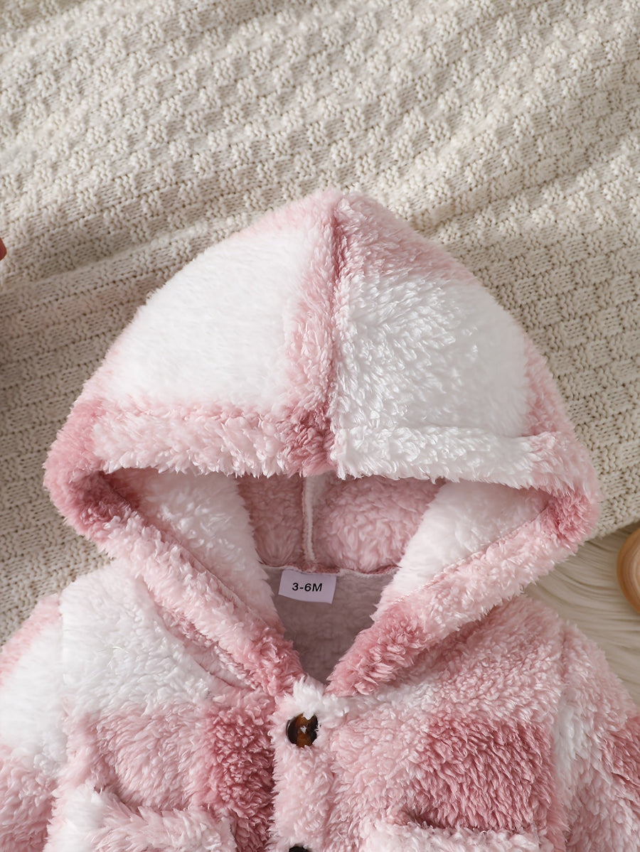 Grenouillère à capuche pour bébé fille en peluche à carreaux roses de — Monptitlou