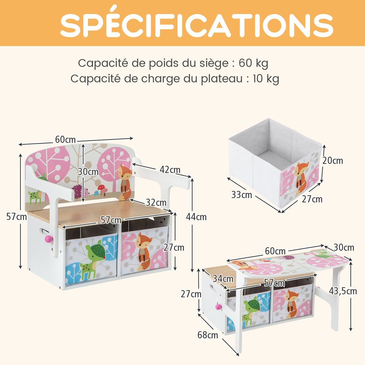 Ensemble table et chaises 3 en 1 pour enfants — Monptitlou Image