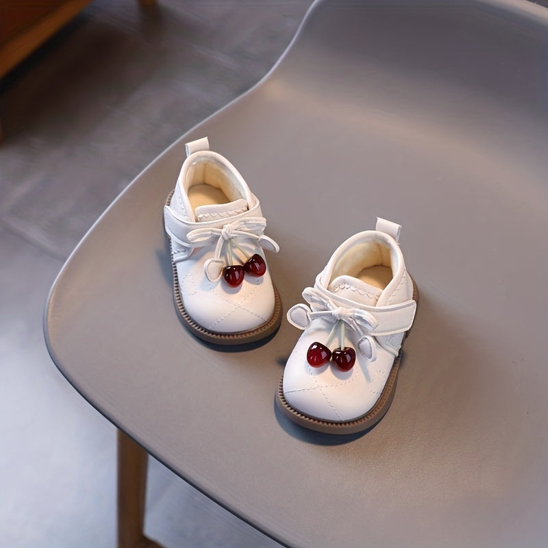 1 paire de bottines enfant nœud papillon cerise avec polaire chaude — Monptitlou