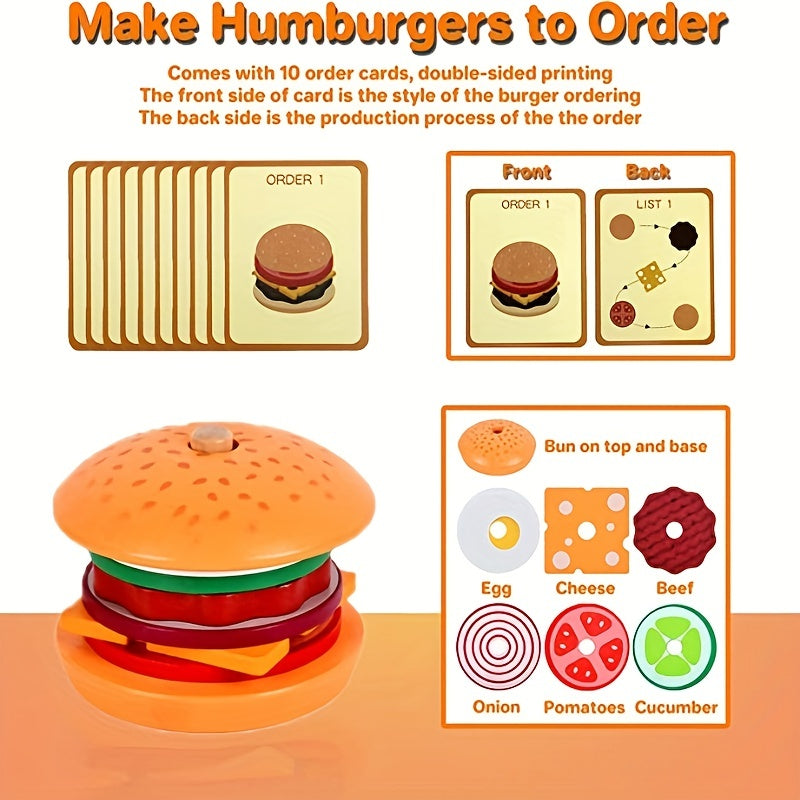 Lot de jouets en bois à empiler en forme de hamburger — Monptitlou