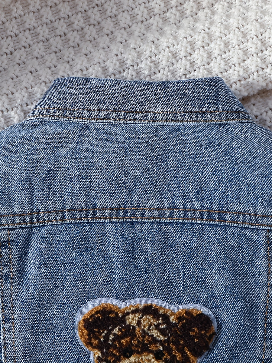 Veste en jean délavé bleu clair motif petit ours garçon, photo 14