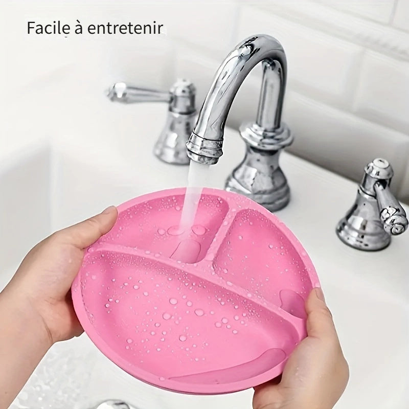 Assiettes à ventouse pour bébés, en silicone avec couvercle — Monptitlou
