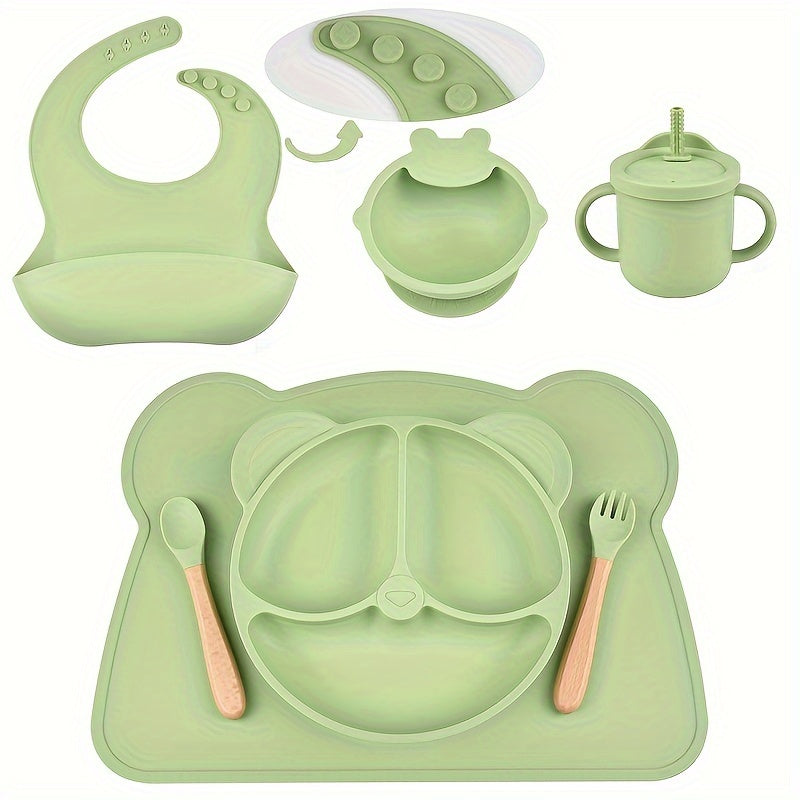 Couverts pour bébé en silicone, couleurs assorties, design cartoon — Monptitlou Image