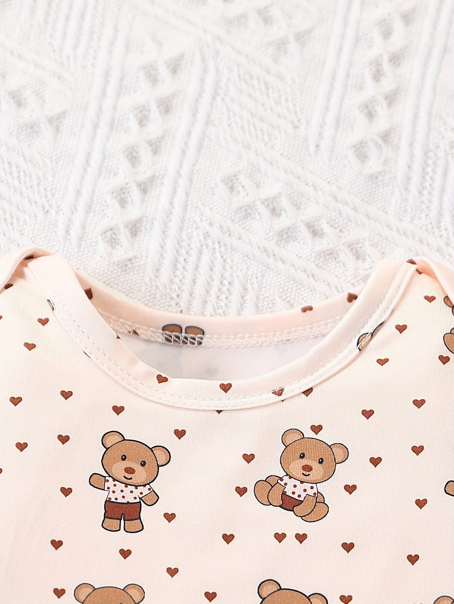 Bodysuits pieds pour bébé, imprimé ours, col rond manches longues — Monptitlou