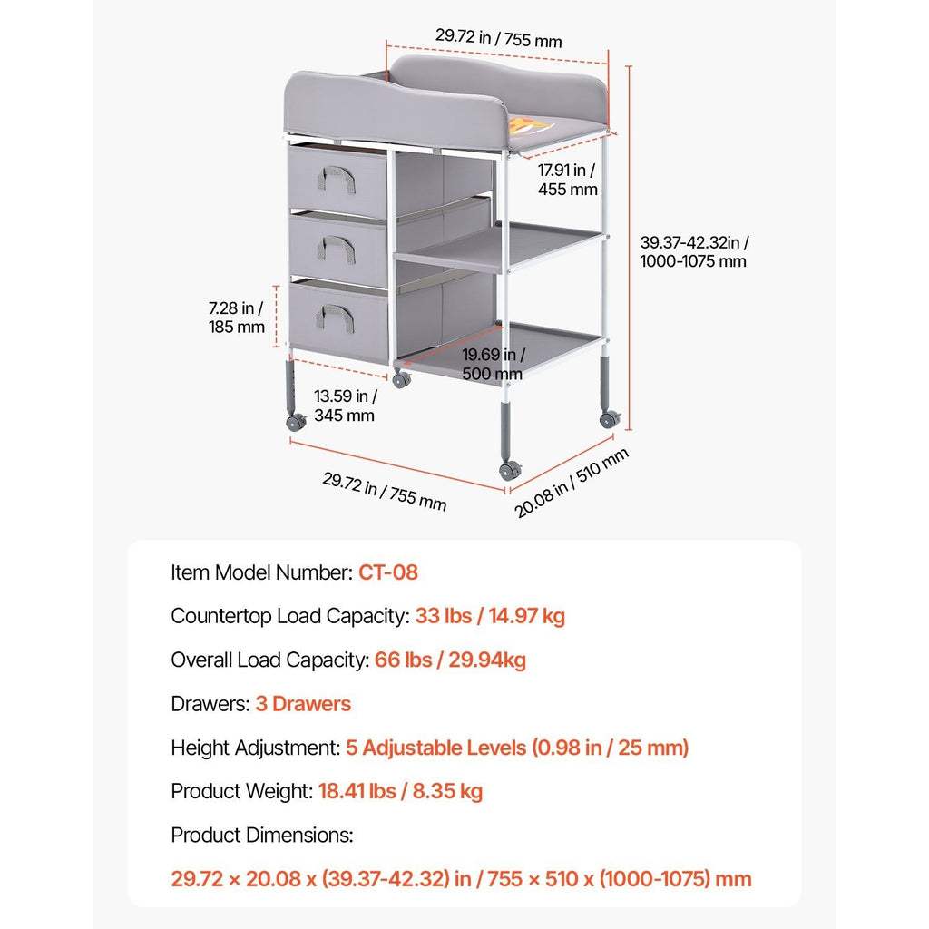 VEVOR Table De Changement D'urgence Portable Avec 3 Tiroirs Et Roues — Monptitlou