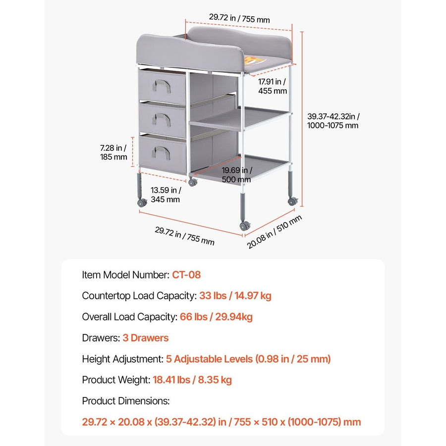 VEVOR Table De Changement D'urgence Portable Avec 3 Tiroirs Et Roues — Monptitlou
