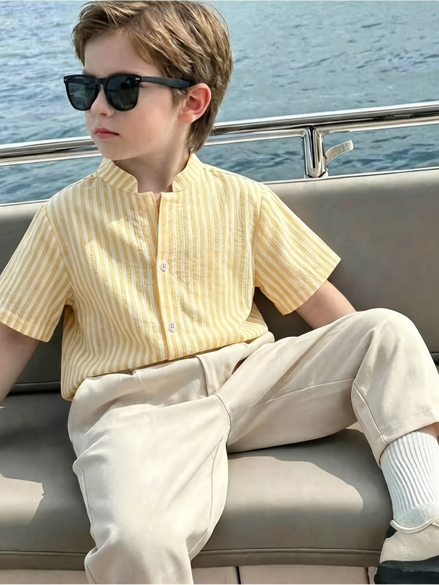 Ensemble 2 pièces 'S : Chemise décontractée à rayures et pantalon uni — Monptitlou