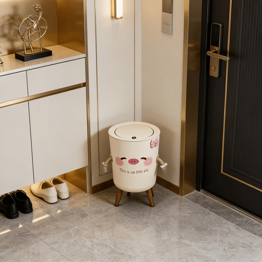 Poubelle couleur crème kawaii avec couvercle à pression pour décoration — Monptitlou