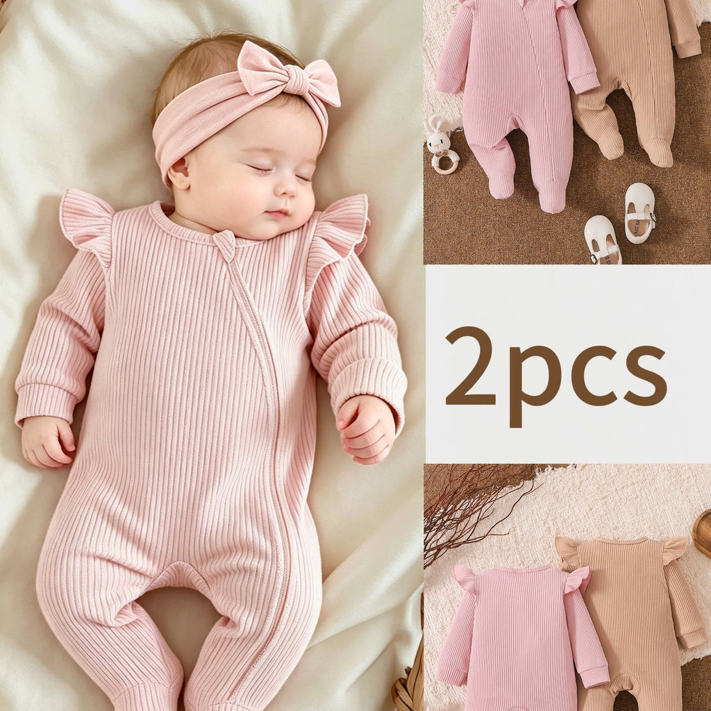 Bodys à pieds à manches longues et fermeture éclair pour bébé fille — Monptitlou