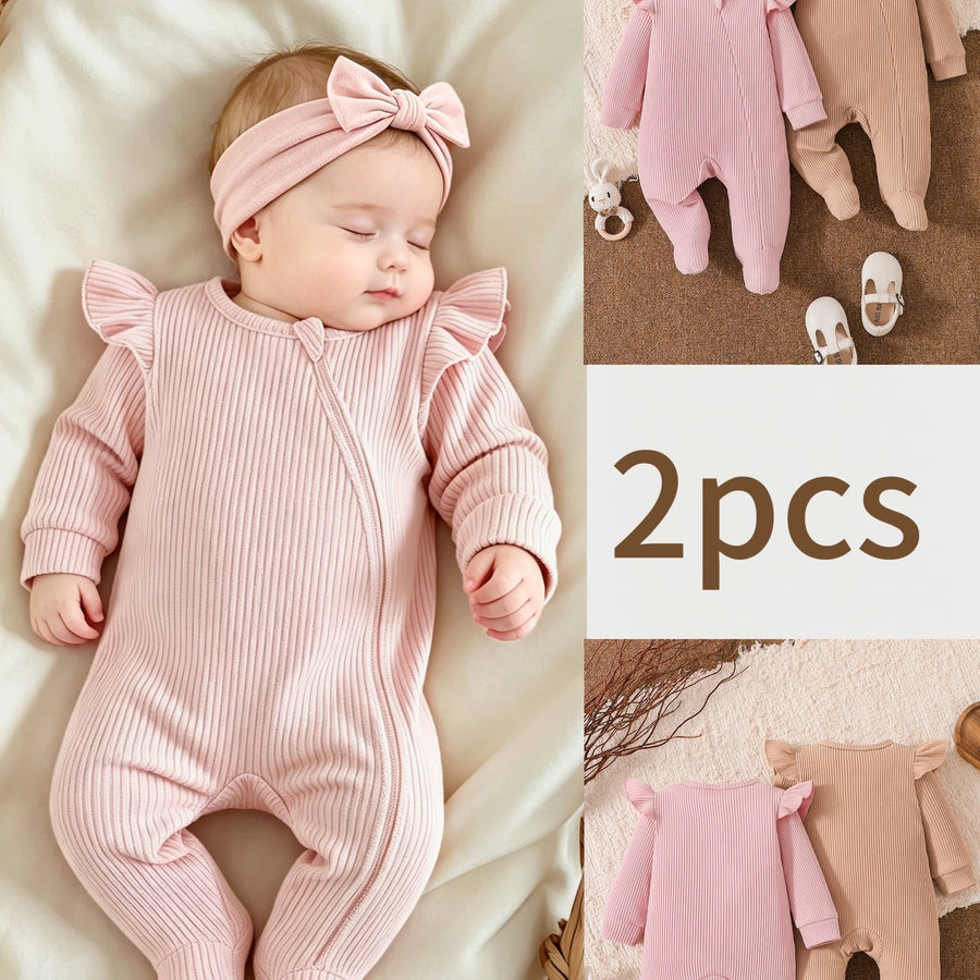 Bodys à pieds à manches longues et fermeture éclair pour bébé fille — Monptitlou