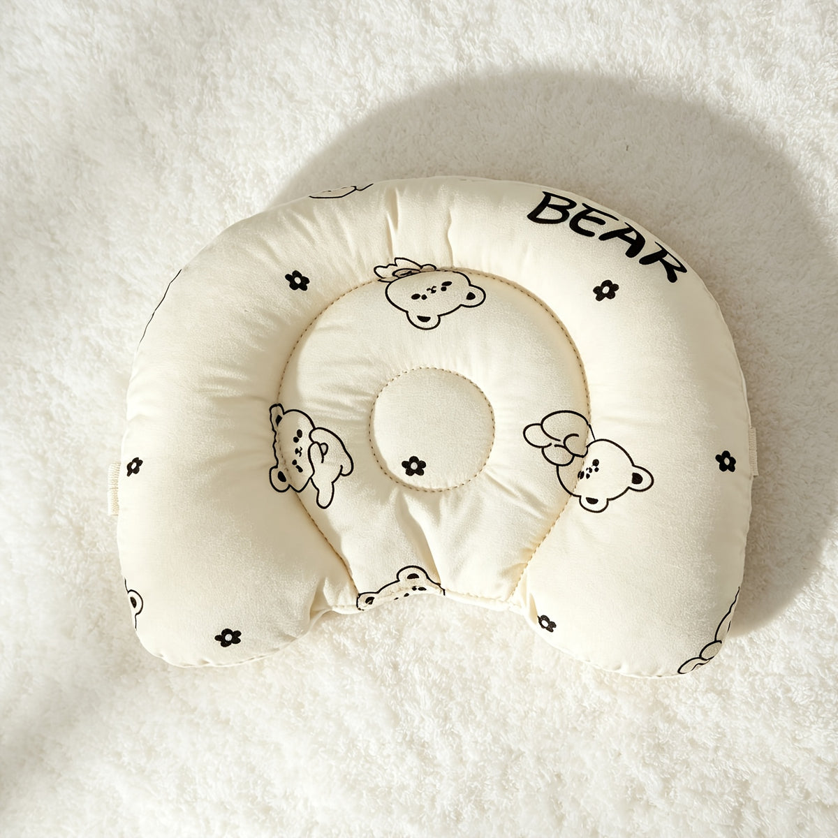 Oreiller de soutien de tête pour bébé doux en forme de U avec attaches — Monptitlou Image