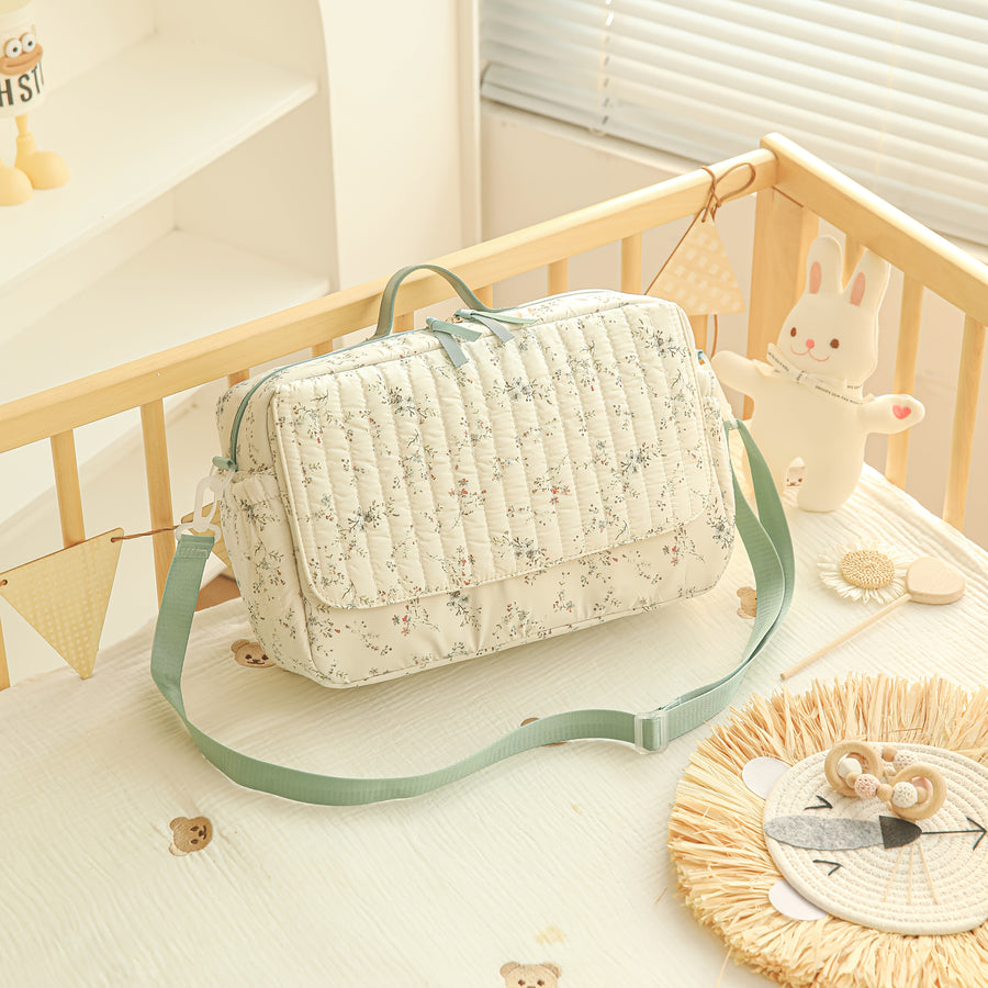 Sac à langer à imprimé floral vert avec un motif floral vert doux et à — Monptitlou