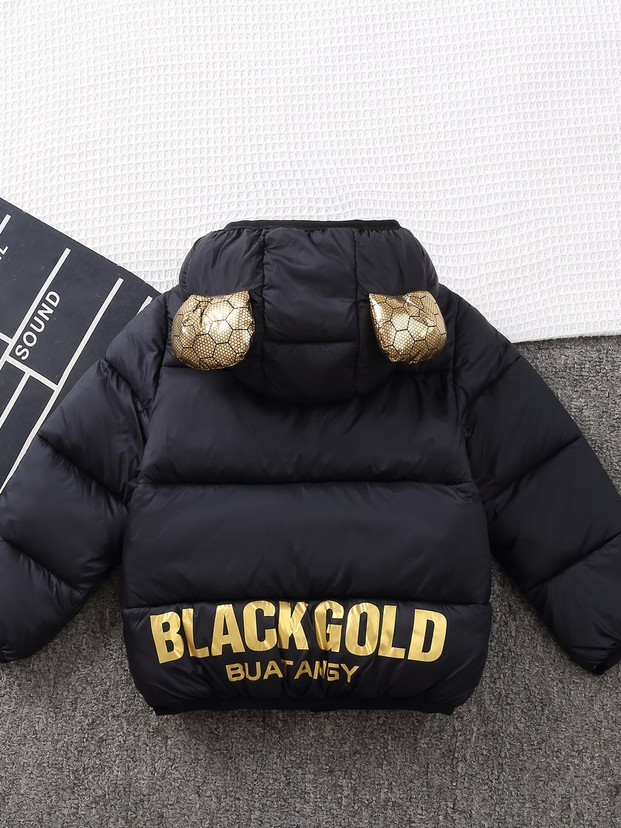 Veste matelassée matelassée nid d'abeille noire et dorée à capuche et — Monptitlou