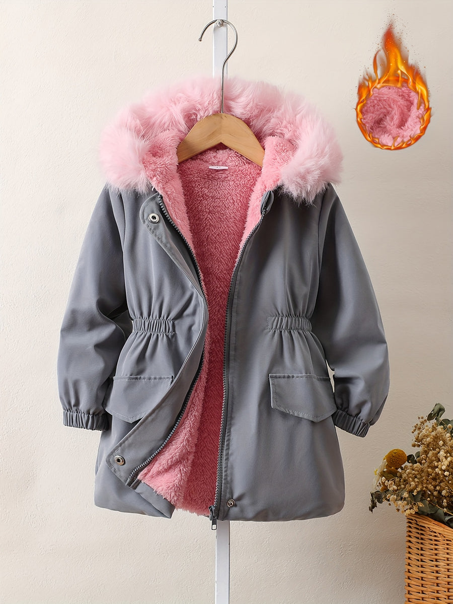 Manteau long à capuche doublé pour filles, automne hiver, décontracté