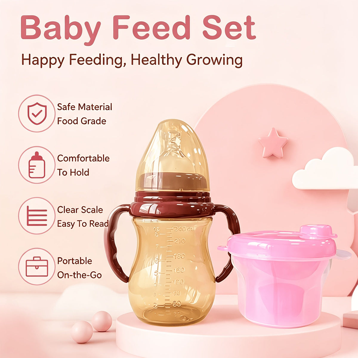 Biberon pour bébé en PP de 240 ml et Boîte à lait en poudre rotative à — Monptitlou Image
