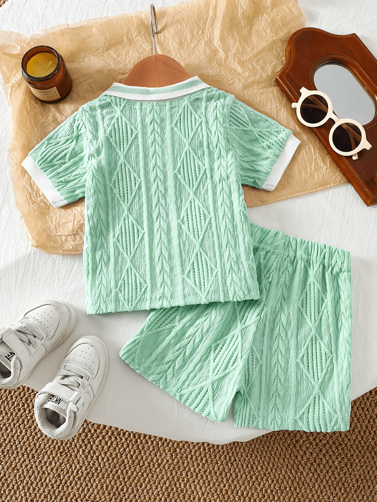 Ensemble polo et short décontracté à motif géométrique vert menthe pour — Monptitlou Image