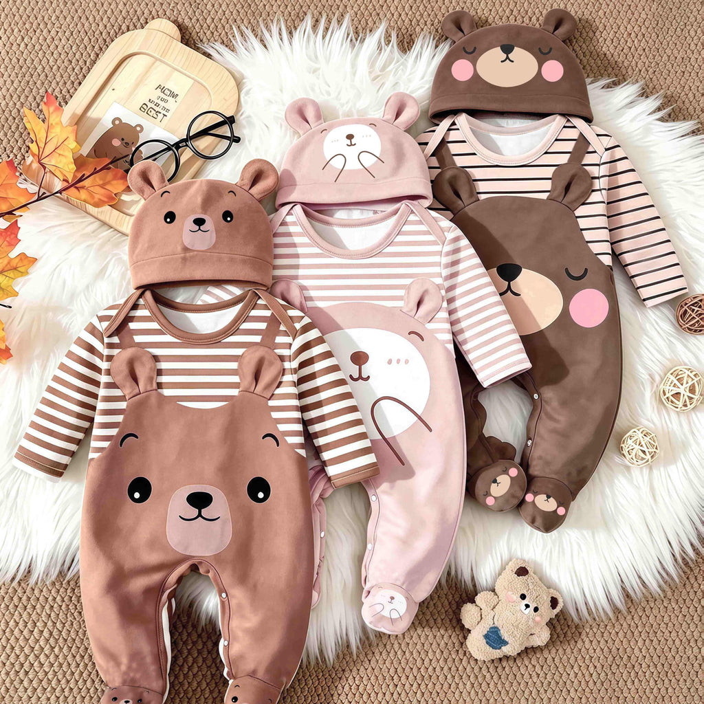 Grenouillère pour bébé ours en peluche mignon avec chaussons — Monptitlou