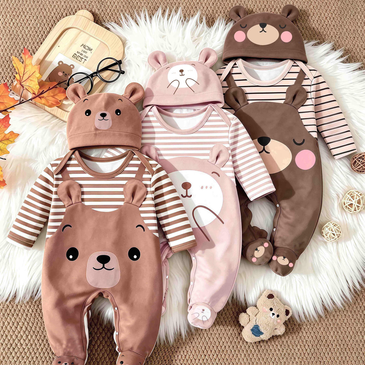 Grenouillère pour bébé ours en peluche mignon avec chaussons — Monptitlou Image